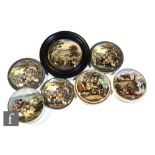 Seven assorted Staffordshire pot lids comprising Peace, A Fix, The Waterfall, Strathfieldsaye and
