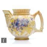 A Royal Worcester shape 1382 blush ivory jug decorated with violets and foliage, the spout and