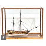 A contemporary wooden scale model of a George II Royal Navy bomb vessel, Granado, circa 1756,