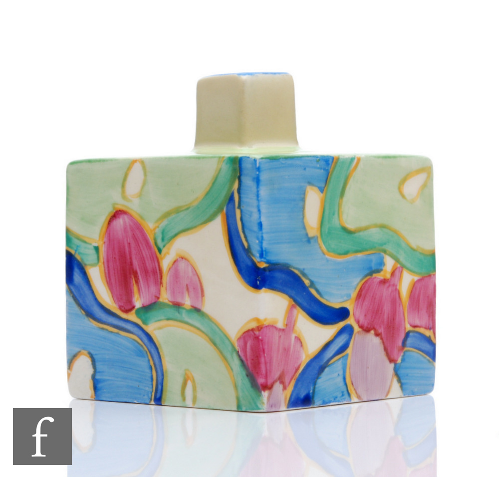 A Clarice Cliff shape 458 square inkwell circa 1932, hand painted in the Blue Chintz pattern with