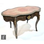A 19th Century Louis XVI style boulle work centre table, leather inset top over a single drawer,