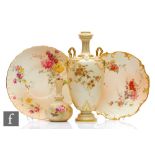 Three pieces of late 19th Century Royal Worcester blush ivory comprising a shape 1399 twin handled
