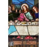 A set of four 19th Century stained glass windows, two depicting the last supper 94cm x 65cm and