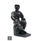 A late 19th Century bronze figure of a thinking man in Romanesque clothes, on plinth base, height