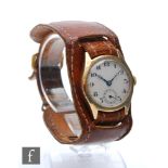 A 9ct hallmarked manual wrist watch, Arabic numerals to a white circular dial, case diameter 28mm,