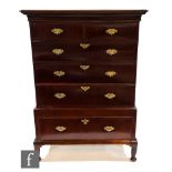 A 19th Century mahogany chest on chest fitted with two short and three long drawers, on a cushion