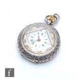 An early 20th Century continental silver open faced crown wind fob watch, Roman numerals to an off