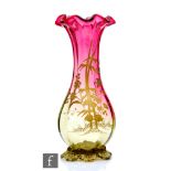 A large late 19th Century Stourbridge glass vase, possibly Thomas Webb & Sons, the footed and fluted