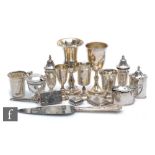 A parcel lot of assorted hallmarked silver and white metal items to include Kiddish cups,