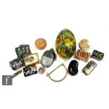 A quantity of collectables to include Easter egg cases, badges, lead English Civil War figures