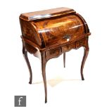 A 20th Century cross-banded walnut veneered and gilt metal mounted cylinder writing bureau in the