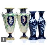 A pair of 20th Century vases in the style of Minton majolica each, decorated in relief with