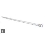 A Georgian hallmarked silver meat skewer with shell detail below ring handle, length 28.5cm,