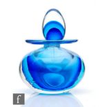 A later 20th Century Sommerso glass scent bottle of compressed ovoid form with a wide flat rim and