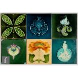 Various - Six assorted late 19th to early 20th Century Art Nouveau moulded tiles all with a stylised