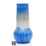 Ruskin Pottery - A large crystalline glaze vase with shaped neck decorated in a mottled blue over