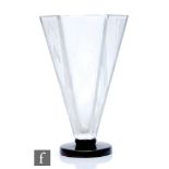 Le Verre Francais - An Art Deco glass vase, of hexagonal conical form, decorated with chevron Art