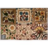 Various - Six late 19th Century printed and tinted 6 inch tiles with stylised floral decoration to