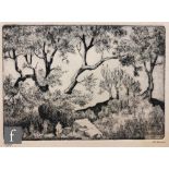 Bayard Osborn (1922-2012) - Oak trees, etching, signed in pencil and numbered 9/50, unframed, 17cm x
