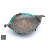 Loys Lucha of Paris - A patinated metal and enamel trinket dish, circa 1910-30, raised on tripod