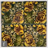 Lewis Day - Maw and Co - Four 6 inch plastic clay tiles each decorated with two yellow flowers and