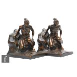 Unknown - A pair of Art Deco Native American patinated bronze bookends, with plaque to base 'The