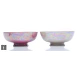 Ruskin Pottery - Two eggshell footed bowls decorated in pink lustre, the darker dated 1921, S/D, and
