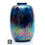 Ruskin Pottery - A large vase of swollen form decorated in an all over Kingfisher Blue lustre,