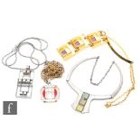 Unknown - Four contemporary necklaces comprising two with rectangular drops, one with red and