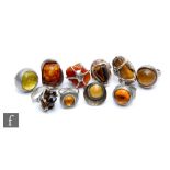 Unknown - Ten assorted rings of varying form to include stone set and amber examples, makers