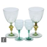 Harry Powell - James Powell and Sons (Whitefriars) - A pair of goblets, each with optic ribbed cup
