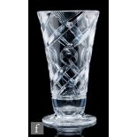 Ludwig Kny - Stuart and Sons - An Art Deco glass vase of footed flared form, cut and polished with a