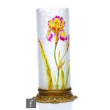 Baccarat - An early 20th Century self colour cameo glass vase of cylindrical form, acid cut with a