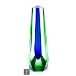 Pavel Hlava - Exbor Glassworks - A post war Monolith vase of triform, the blue core cased in clear