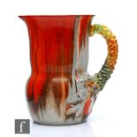 Clarice Cliff - My Garden (Flame) - A large shape 677 flower jug circa 1934, of swollen ovoid form