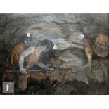 Valerie Ganz (Welsh, 1936–2015) - Miners at the coal face, oil on artist's board, signed, framed,