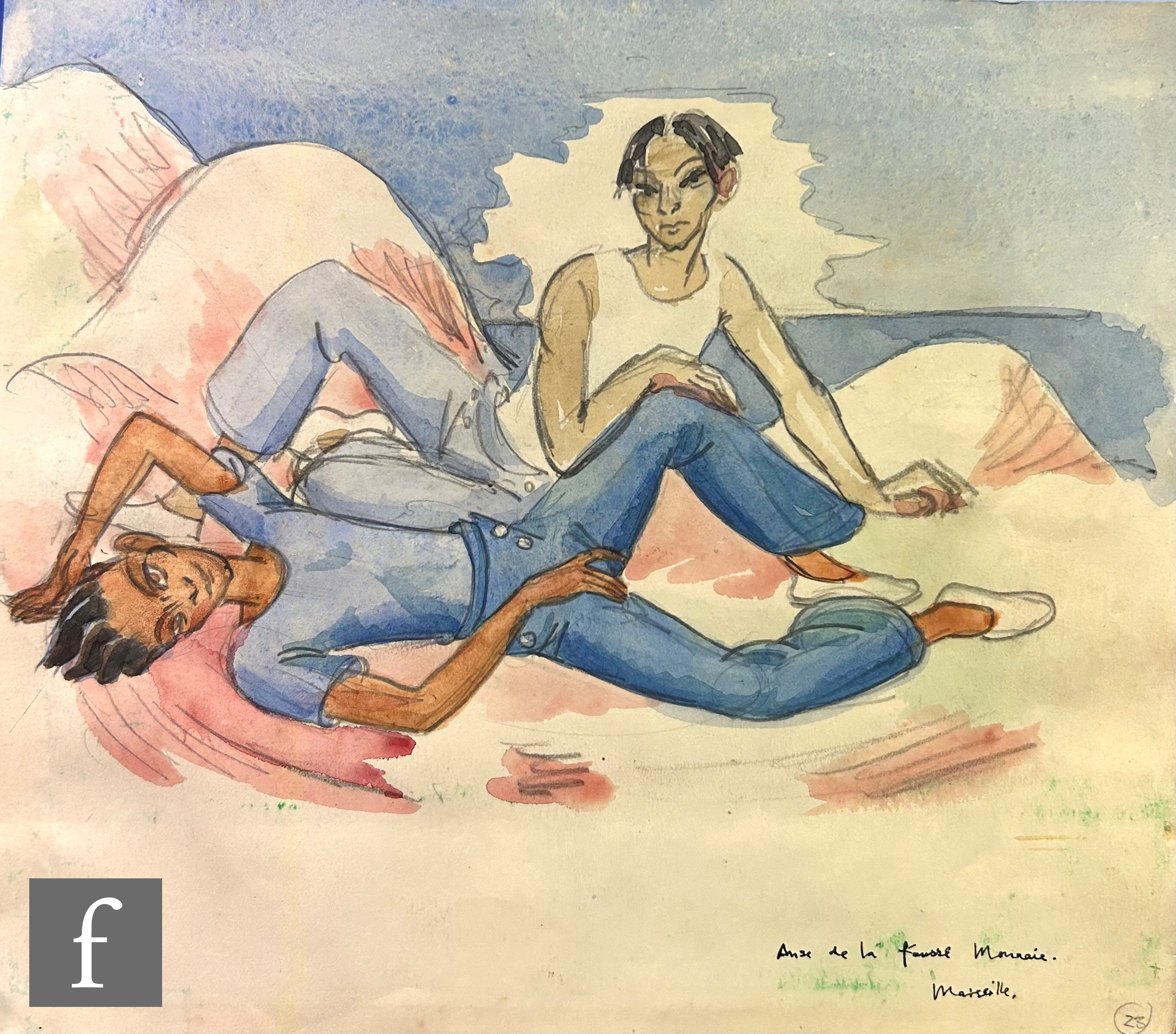 Albert Wainwright (1898-1943) - A sketch depicting two reclining male figures before a sea