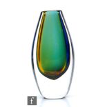 Vicke Lindstrand - Kosta - A post war sommerso glass vase of tear drop form, the amber over blue