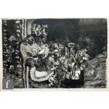 Iona Doniach (Born 1938) – 'Anemones with decorative panel', etching with aquatint, signed in