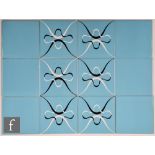 Pilkingtons - Twelve 1950s 6 inch dust pressed tiles comprising six tiles with a black and white