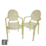 Philippe Starck - Kartell - A pair of Lou Lou Ghost children's chairs in lime green polycarbonate,