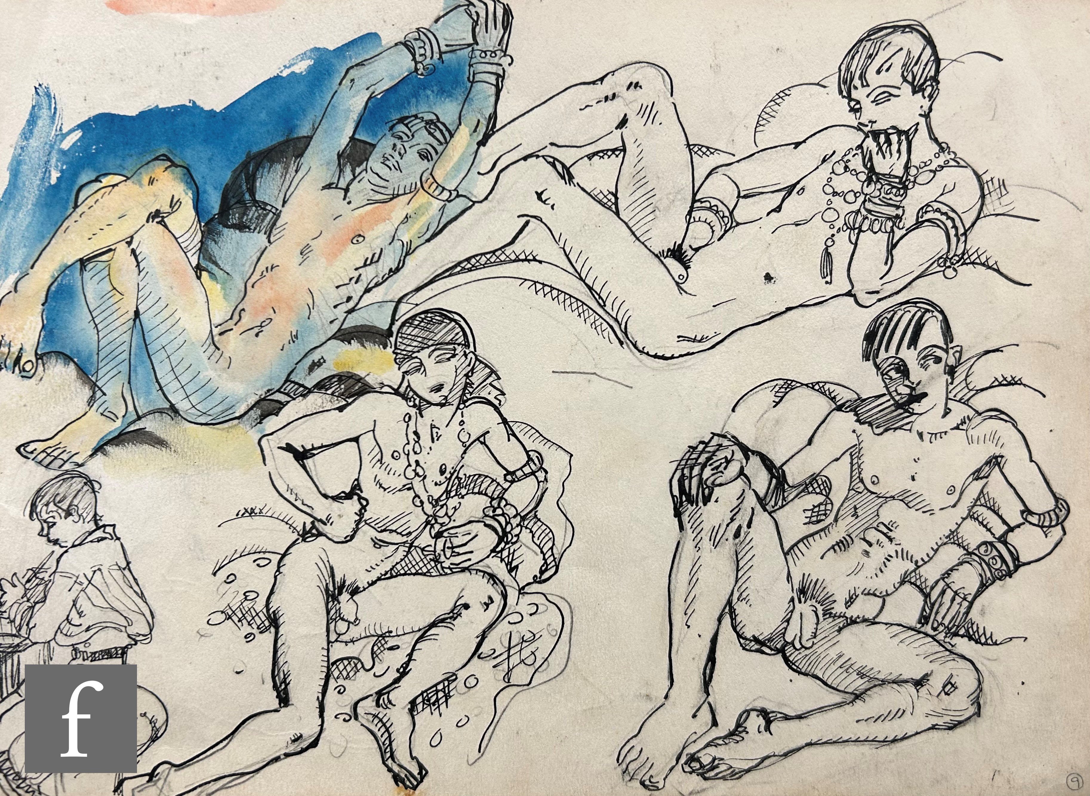 Albert Wainwright (1898-1943) - A sketch depicting multiple nude male figures in various reclining