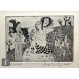 Iona Doniach (Born 1938) – 'Adults', etching, signed in pencil, numbered 4/8, framed 16cm x 28cm,