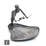 WMF - An Art Nouveau pewter figural dish, the naturalistic shaped dish cast with swirling