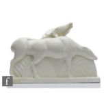 Charles Lemanceau - St Clement - A 1930s Art Deco white glazed model of two antelope, printed mark