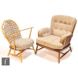 Ercol Furniture - A model 305 Windsor tub chair with solid elm seat and beech spindle frame,