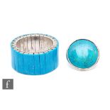 Unknown - A contemporary ring set with a large turquoise disc, stamped UbU Paris, together with an