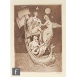 Bayard Osborn (1912-1922) - Three figures in a sailing boat, etching, signed, numbered 6/100,