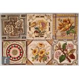 Elijah Birch / Birch Tile Company - Six late 19th Century printed and tinted 6 inch dust pressed