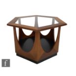 G-Plan - A teak occasional table of hexagonal form with inset glass top and inverted arch panels